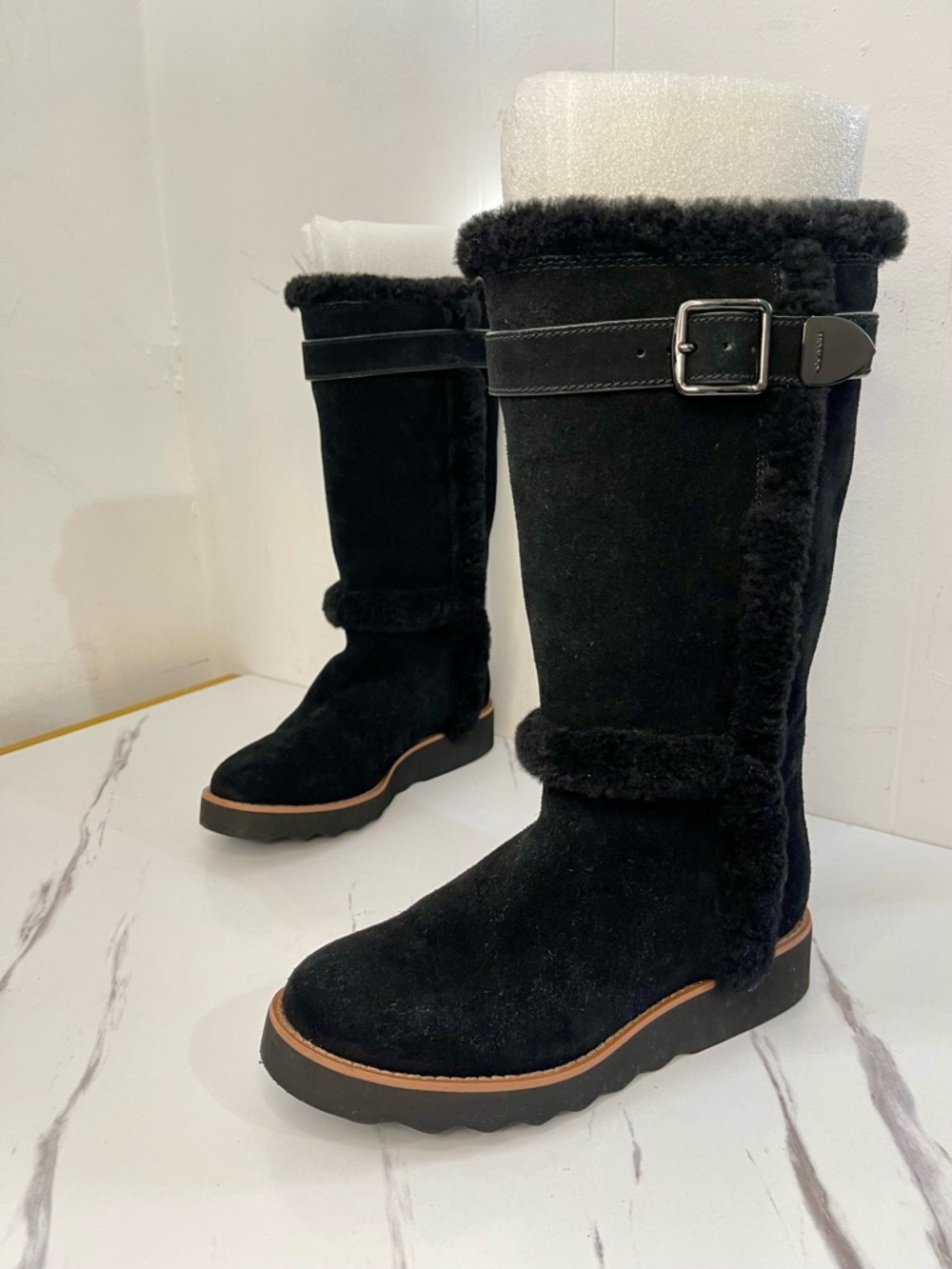 Coach Women's 6 BELMONT Suede Leather Cold Weather Winter Black tall Boots Shoes - Picture 6 of 11
